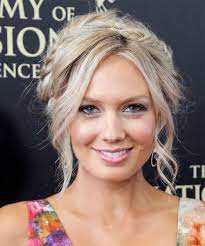 Melissa Ordway Casual Curly Updo Braided Hairstyle Light Blonde Champagne Braided Hairstyles Updo Wedding Hair Front Front Hair Styles