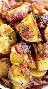 Roasted Potato Salad With Bacon Caramelized Onions And Vinaigrette Recipes Roasted Potato Salads Food Dishes