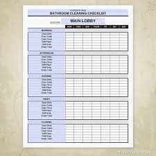 Bathroom Cleaning Checklist Printable Form Restroom Clean Schedule Editable Custom Template Digital File Instant Download Ccl002