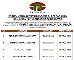 Jika anda sedang mencari kerja kosong 2019 maka anda berada di laman web yang betul. Permohonan Pelbagai Jawatan Kosong Di Perbadanan Kemajuan Perusahaan Kayu Sarawak Pusaka