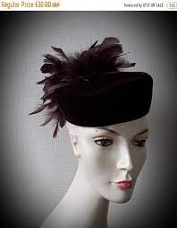 Brown Velvet Vintage Hat 1980s Pillbox Hat Luxurious Feather Etsy Hats Vintage Brown Velvet Vintage Velvet