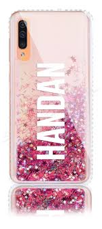 Samsung Galaxy A50 Kisiye Ozel Simli Sulu Pembe Rubber Kilif