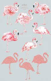 Watercolor Flamingo Flowers Tropical Clipart Birds Rose Etsy