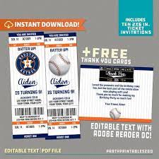 Houston Astros Baseball Ticket Invitation With Free Thank You Cards Baseball Ticket Houston Astros Baseball Astros Baseball