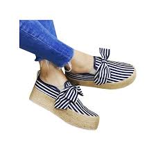 Womens Bow High Top Platform Loafers Wedge Casual Slip On Striped Shoes