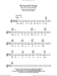 Raindrops on roses and whiskers on kittens bright copper kettles and warm woolen mittens brown paper packages tied up with strings these are a few of my favourite things. Hammerstein My Favorite Things Sheet Music Fake Book Pdf