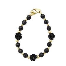 Black And Gold Bracelet For Babies Crystal Dream Black Flower With Gold Filled Bead Spring Keepsake Baby Girl Bracelet B1725 Girl Bracelets Beaded Bracelets Baby Girl Bracelet