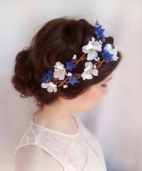 Royal Blue Flower Crown White Floral Hair Wreath Boho Rustic Blue Flower Crown Blue Hair Accessories Royal Blue Flowers