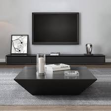 Modern Black Wood Coffee Table With Storage Square Drum Coffee Table With Drawer Wood Tv Console Center Table Living Room Wood Media Stand