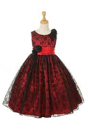 Girls Dress Style 6329 Red Black Sleeveless Lace Dress With Floral Detail Red Flower Girl Dresses Flower Girl Dress Lace Girls Lace Dress