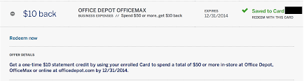 You'll save $50 on your first purchase of $150 or more, but other than that little perk, this card doesn't earn any rewards. New Amex Offer 10 Back On 50 Spent At Officemax Office Depot Plus 20 Coupon Running With Miles