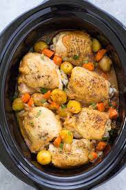 I used 8 boneless skinless thighs and used about 5 cloves of garlic and low sodium soy sauce with a. Crockpot Chicken And Potatoes Kristine S Kitchen