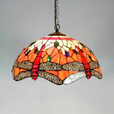 Tiffany style mission stained glass hanging pendant light lamp shade only 16x7. Tiffany Style Dragonfly Pendant Light With Dome Shade 1 Light Stained Glass Hanging Light For Hotel Beautifulhalo Com