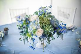 Wedding Wednesday Blue Lavender Purple Floral Inspirations Blue Hydrangea Centerpieces Blue Flower Centerpieces Blue Centerpieces