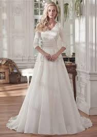Chiffon V Neck Half Sleeves Court Train With Lace Wedding Dress Feeltimes Weddingdress Modest Lace Wedding Dresses Wedding Dresses A Line Wedding Dress