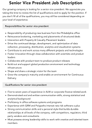 Senior Vice President Job Description | Velvet Jobs