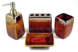 Western Bathroom Accessory Set Rust Color 4 Piece Ceramic Brush Holder Soap Dish Western Bathroom Accessories Bathroom Accessories Sets Western Bathrooms
