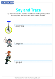 say and trace letter u beginning sound words worksheets for preschool kindergarten first grade english worksheets schoolmykids com