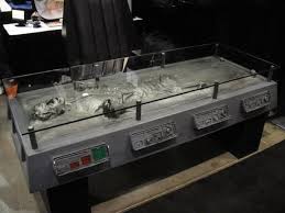 My wife & i decided to build a coffee table, using a full scale replica of han solo encased in carbonite, from the empire strikes back. The Han Solo Carbonite Desk 9gag