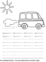 The handwriting practice template includes 6 lines for writing, with a dotted middle line and descender line to help students practice lower case and upper case letters. Preschool Printing Practice