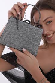 womenacs Platinum Color Breast Patterned Eye-Catching Evening Dress  Portfolio Clutch Women's Bag New Season- Trendyol