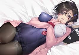 タイツのエロ画像イラスト「セーラースク水タイツ眼鏡さん 」|