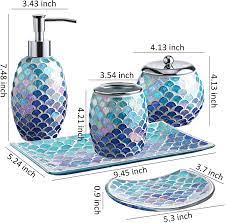 Check out colors from champagne gold to antique silver. Buy Whole Housewares 5 Pieces Bathroom Accessory Set Bright Colored Mosaic Glass Bath Ensemble Lotion Dispenser Toothbrush Holder Cotton Jar Vanity Tray Soap Dish Mermaid Online In Uzbekistan B087g67573