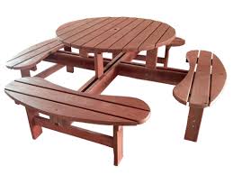 Garden Patio 8 Seater Wooden Pub Bench Round Picnic Table Furniture Brown New Ebay In 2020 Round Picnic Table Picnic Table Wooden Picnic Tables
