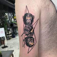 He came in to see me about covering up some old tattoos that he had on his lower right leg. Karl Marks Tattoo On Instagram The Three Wise Monkeys Concept Done Yesterday Threewisemonkeys Monkey Monkeys Monkeyta Monkey Tattoos Tattoos Mark Tattoo