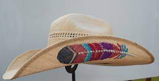 Aztec Bling Feather Straw Cowboy Hat Cowboy Hats Straw Cowboy Hat Cowgirl Hats