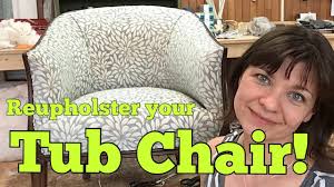 Layout your fabric on a flat surface (i used my kitchen island) and lay out your largest piece of fabric that you removed from your chair. Tub Chair Upholstery Project Youtube Upholster Chair Upholstery Curved Chair