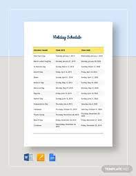 Company Holiday Calendar Template