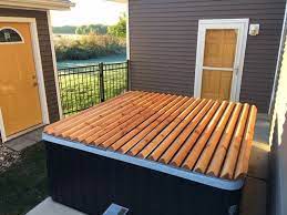 This Custom Roll Up Hot Tub Cover Looks Great And Is Easy To Use Hot Tub Cover Hot Tub Designs Hot Tub Garden