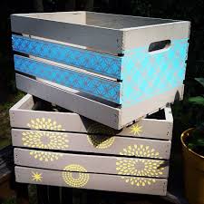 Michaels Wooden Crates Painted Then Stenciled Wooden Crates Crates Wooden Crate