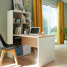 Étagère mural et bureau 4 étagères laquées en blanc avec panneau arrière court bureau pliable, fixé avec support aimanté une fois fermé Bureau Etagere 8 Cases Bicolore Chene Clair Blanc Castorama