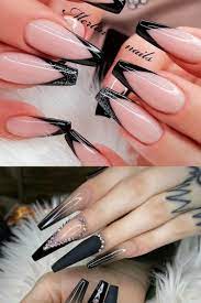 Coffin nails with cursive heart shape on white background. Black Coffin Nails Designs Ideas In 2021 Coffin Nails Designs Black Coffin Nails Red Acrylic Nails