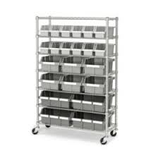 Member S Mark Commercial Bin Rack W Wheels 22 Bins Storage Bin Shelves Storage Bins Plastic Storage