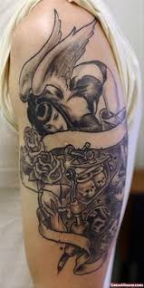 Azrael angel of death tattoo. Angel Of Death Girl Tattoo On Sleeve