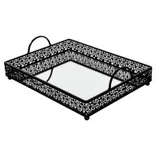 Rectangle silver mirror decorative tray size 11 length x 14 width x 2 height, mirrored vanity organizer with hand, markup perfume jewelry tray for bathroom bedroom dresser coffee table qmdecor 92 $38 99 Large Rectangular Metal Mirror Top Serving Tray Black Amalfi Decor