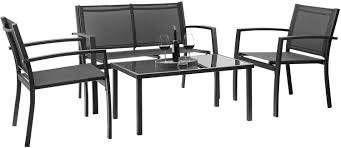 Walmart glass coffee table 158196 collection of interior design and decorating ideas on the alwaseetgulf.com. Amazon Com Devoko 4 Pieces Patio Furniture Set Outdoor Garden Patio Conversation Sets Poolside Lawn Chairs With Glass Coffee Table Porch Furniture Black Furniture Decor