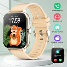 White smart watch with a digital display