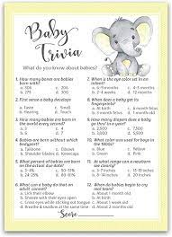 For girls, look at the boy section of your baby name book. Amazon Com Genero Neutral Baby Shower Game Baby Trivia Game 25 Invitados Amarillo Bebe Elefante Divertido Baby Facts Game Amarillo Polka Dot Elephant Trivia Genero Neutral Baby Shower Actividad Amarillo