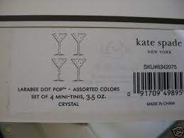 Manufactured by lenox for kate spade new york larabee dot collection glasses there are 2 blue, 2 green & 2 yellow of the martini style, and 1 pink, 1 blue and 1 green with etched dots. Kate Spade Larabee Dot Martini Glasses Set Of 4 Nib 33526874