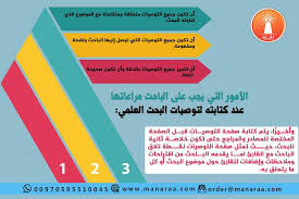 يتم كتابة صفحة التوصيات قبل الصفحة المختصة للمصادر والمراجع حتى تكون خلاصة ثانية للبحث حيث تمثل صفحة التوصيات نقطة تلاق الباحث مع القا Pie Chart Chart Diagram