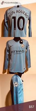 Manchester City Home Jersey Kun Aguero New Team Manchester City League Premier League Patches Ucl Respect Nike Shirts Long Sleeve Tees Manchester City