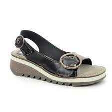 Fly London Tram 2 P144589 000 Black Leather Wedge Sandals