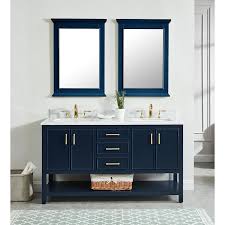 Where can i buy a bathroom vanity near me. Allen Roth Presnell 61 In Navy Blue Undermount Double Sink Bathroom Vanity With Carrara White Natural Marble Top In The Bathroom Vanities With Tops Department At Lowes Com