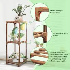 Triangle support reinforcement on each layer, large ground contact area ensures the. Wood Plant Stand Indoor 3 Tier Tall Plant Shelf Flower Pot Stands Disp East The Wood Art