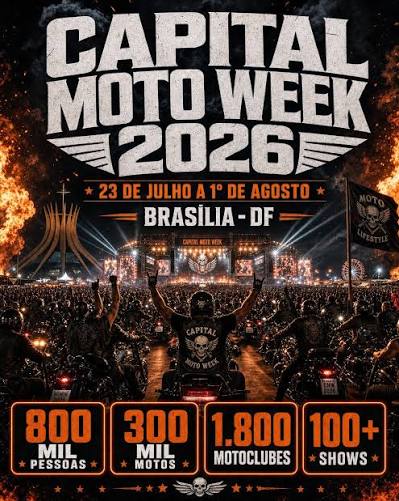 🏍️ O ronco dos motores já começa a tomar conta de Brasília. Entre os dias  23 de julho e 1º de agosto, acontece o Capital Moto Week, considerado o  maior festival de