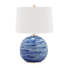 Allowing you to bring portable light where you need it, on an end table, bedroom chest, desk, dining buffet or entry table, a well selected table lamp will also add decorative appeal through color, shape or theme. Hudson Valley Lighting L1380 Agb Bl Aged Brass Blue White Laurel 24 Tall Buffet Table Lamp Lightingdirect Com
